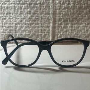 Authentic CHANEL Black and gold Glasses with galucha leather on temples 3279-Q